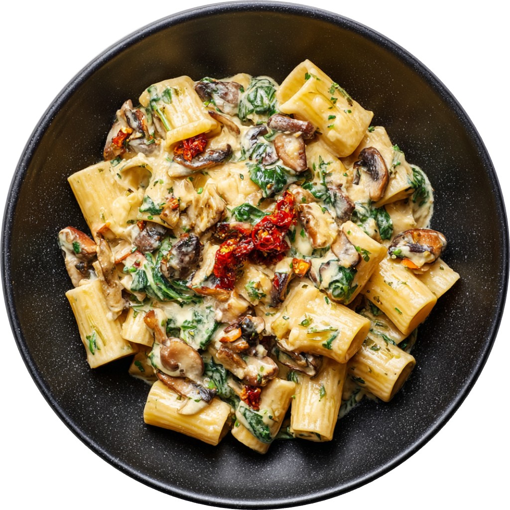 Spinach Mushrooms Rigatoni Pasta With Calabrian Chilis