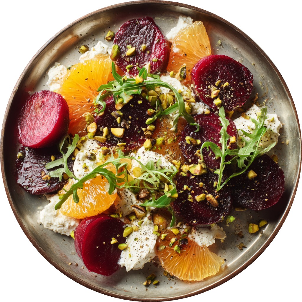 Roasted Beet & Citrus Salad With Ricotta + Pistachios