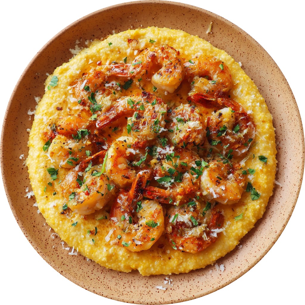 Spicy Garlic Lemon Butter Shrimp With Parmesan Corn Polenta