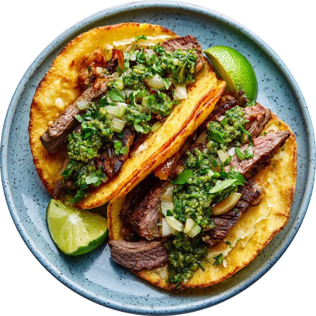 Crispy Steak Tacos With Shishito Pepper Chimichurri