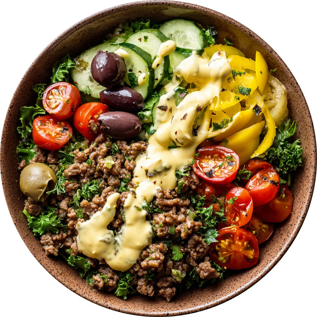 Mediterranean Ground Beef Bowls With Lemon Tahini Sauce