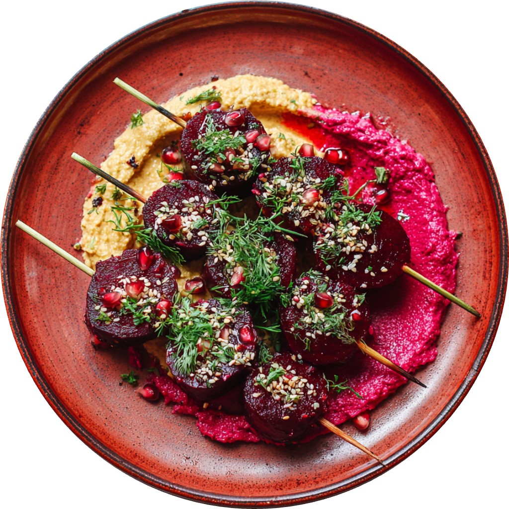 Pomegranate & Harissa Glazed Beetroot Skewers