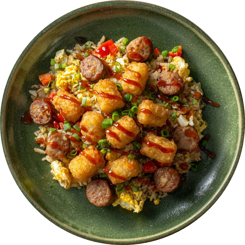 Breakfast Fried Rice With Spicy Maple Drizzle