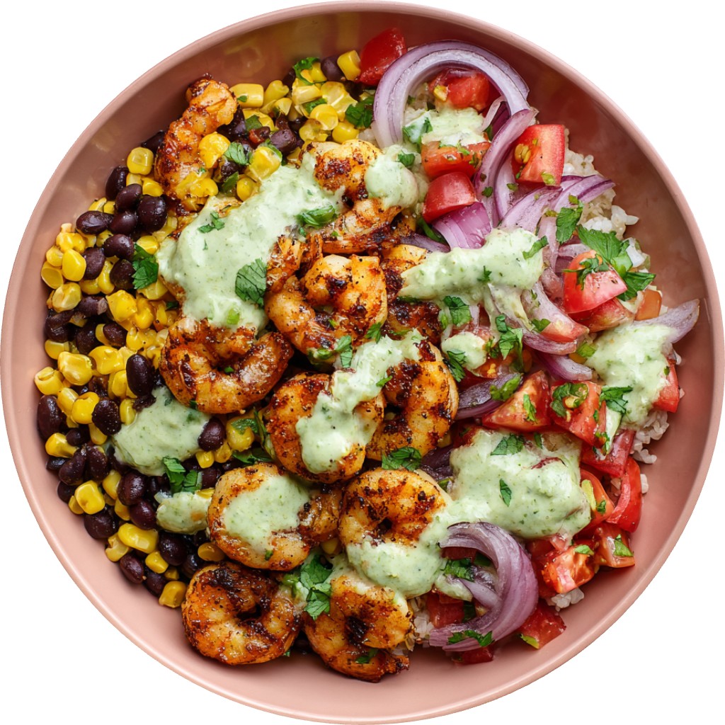 Mexican Shrimp Bowl & Corn Salsa With Cilantro Lime Sauce