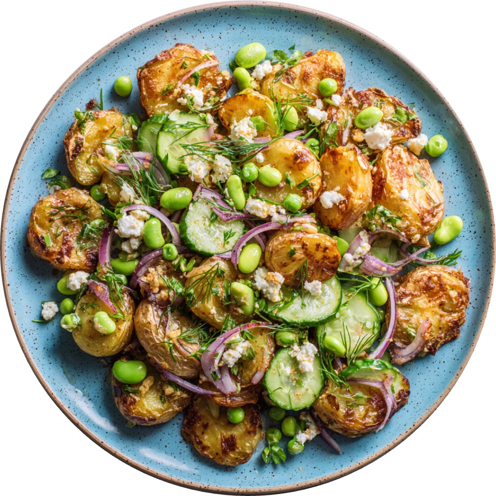Smashed Potato, Pea And Feta Salad