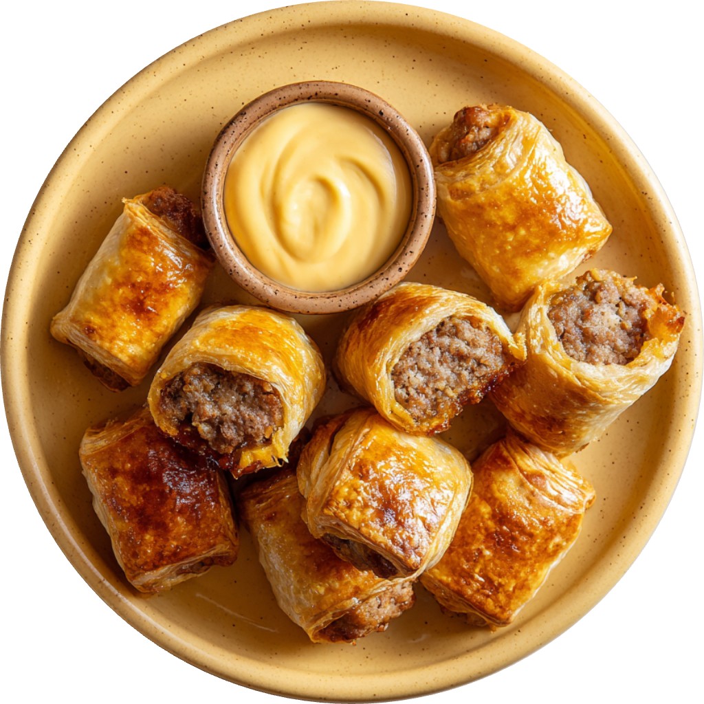 Curry & Sausage Rolls With Mango Mayo