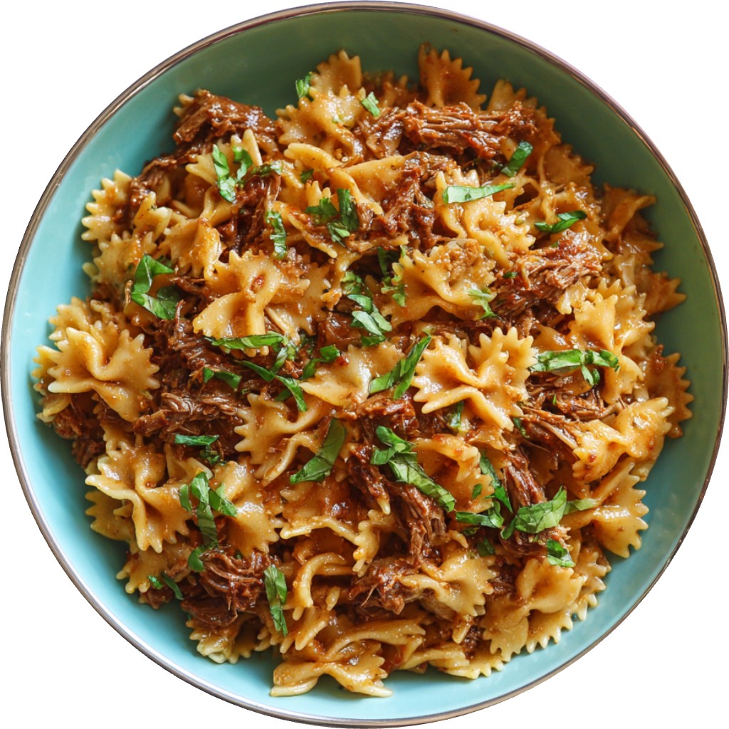 Slow Cooker Garlic Pulled Beef Pasta