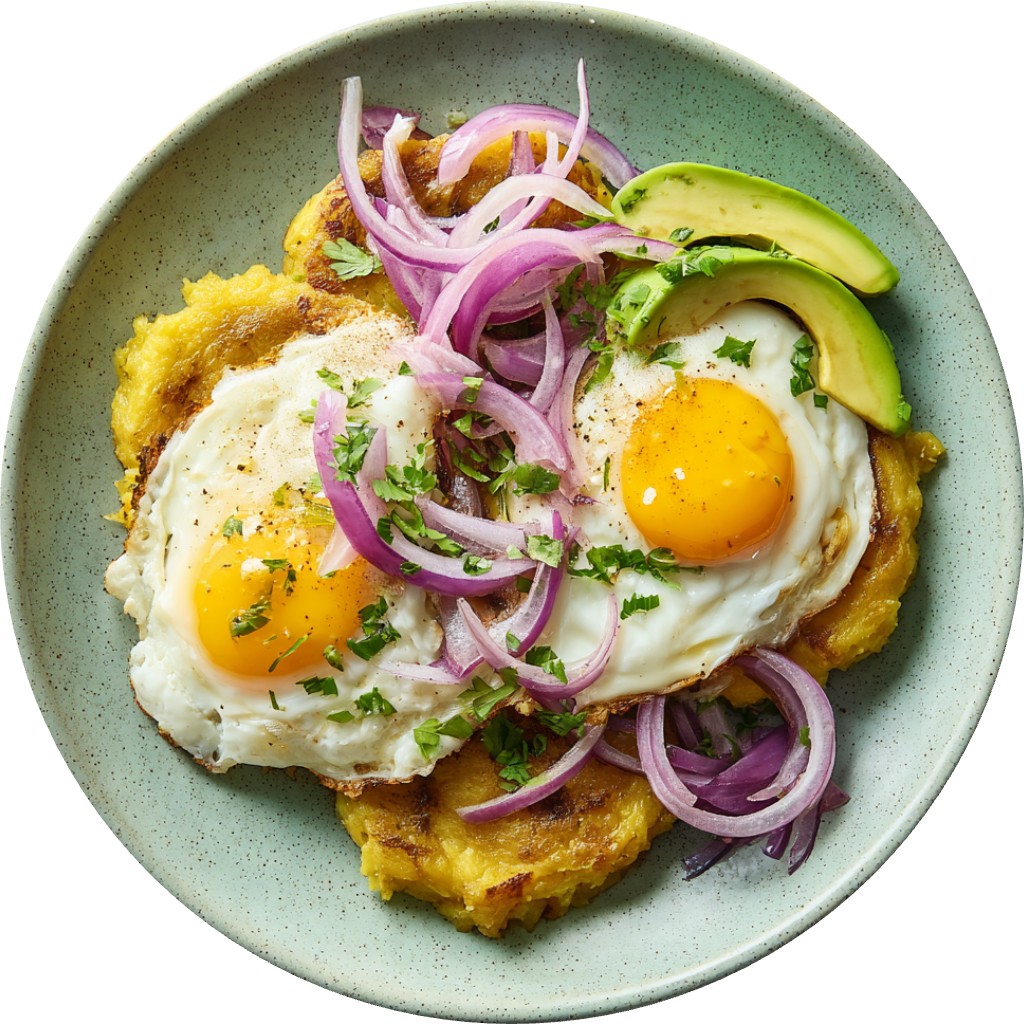 Mashed Plantains With Fried Eggs