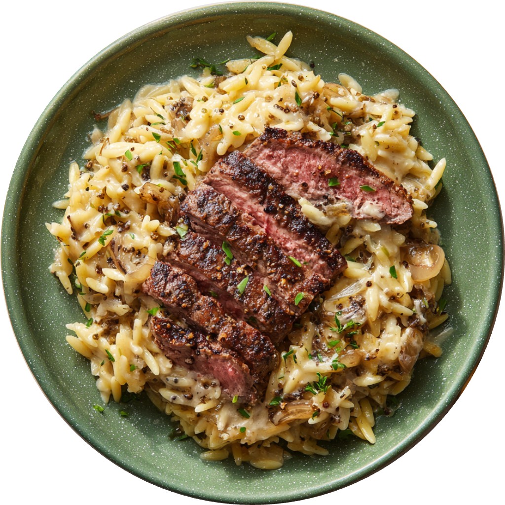 Cheesy Peppercorn Steak Orzo