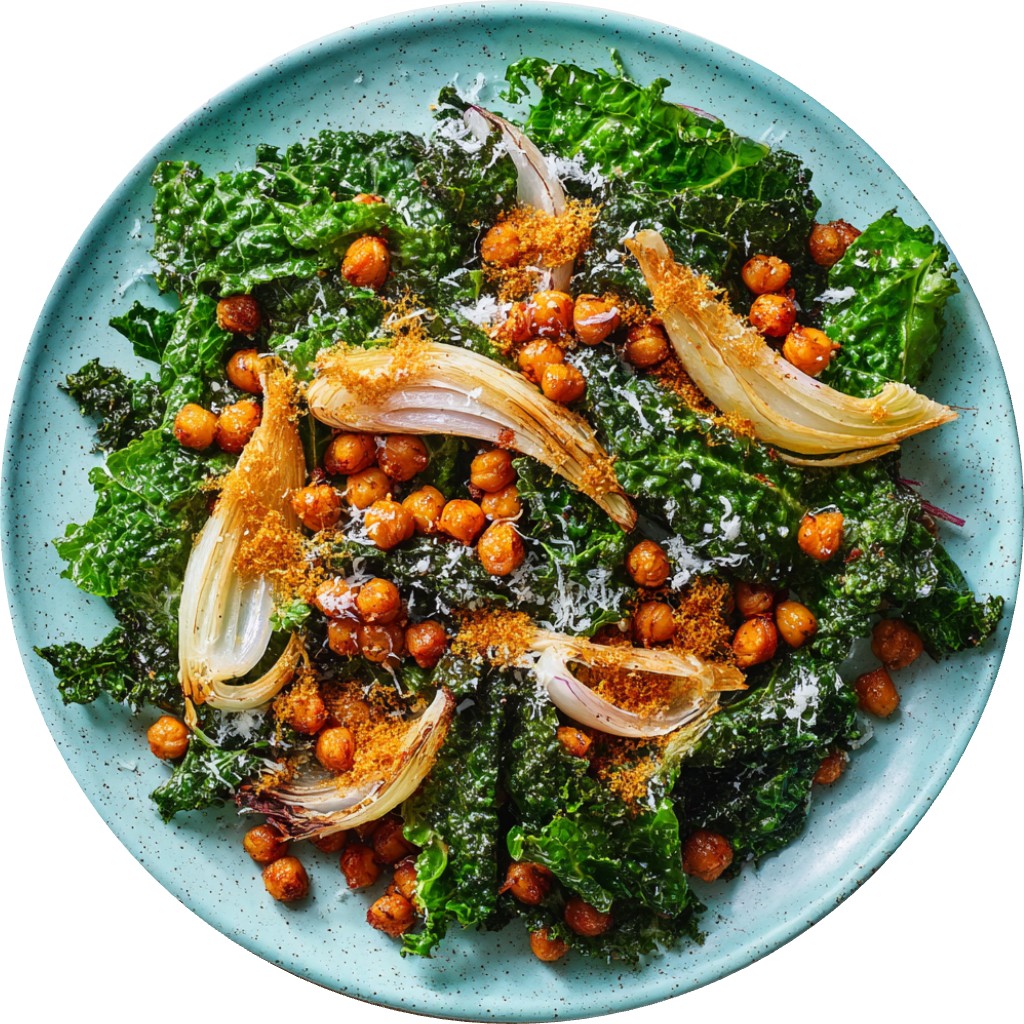 Kale Caesar Salad With Crispy Chickpea-Ciabatta Crumble