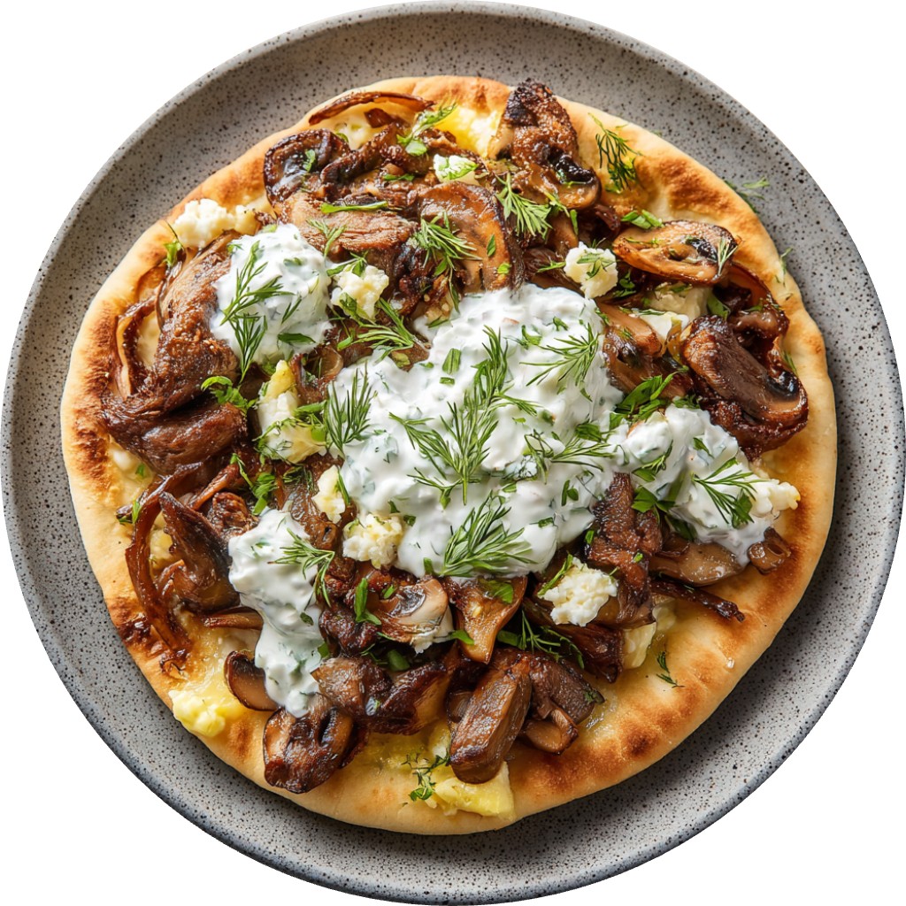 Cheesy Beef Mushroom Pita & Tzatziki