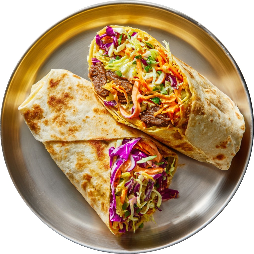 Korean BBQ Beef Wrap With Crunchy Slaw & Sriracha Yogurt