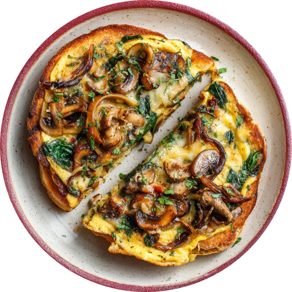 Spicy Caramelized Onion & Mushroom Grilled Cheese Omelette