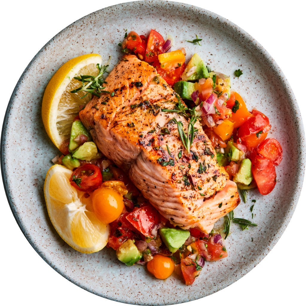 Citrus Herb Grilled Salmon With Avocado Tomato Salsa