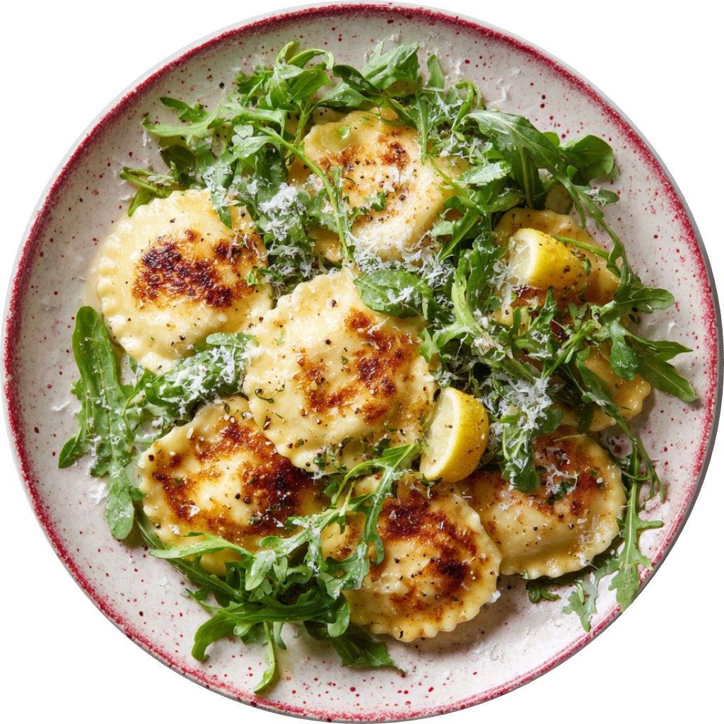 Pan-Toasted Cheese Ravioli With Lemon-Arugula Salad