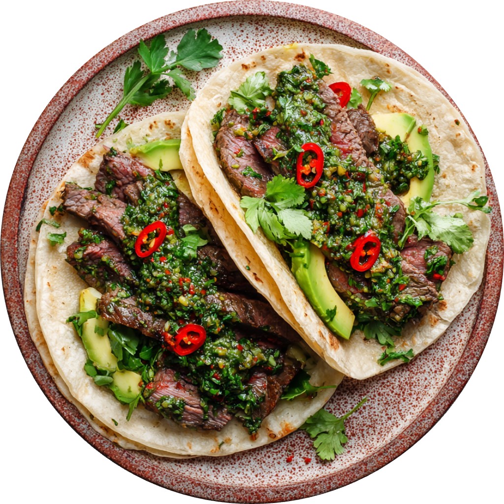 Chimichurri Steak Tacos With Honey Avocado