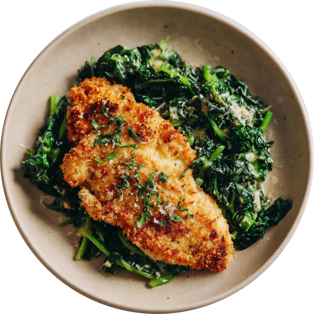 Crispy Chicken + Garlicky Greens