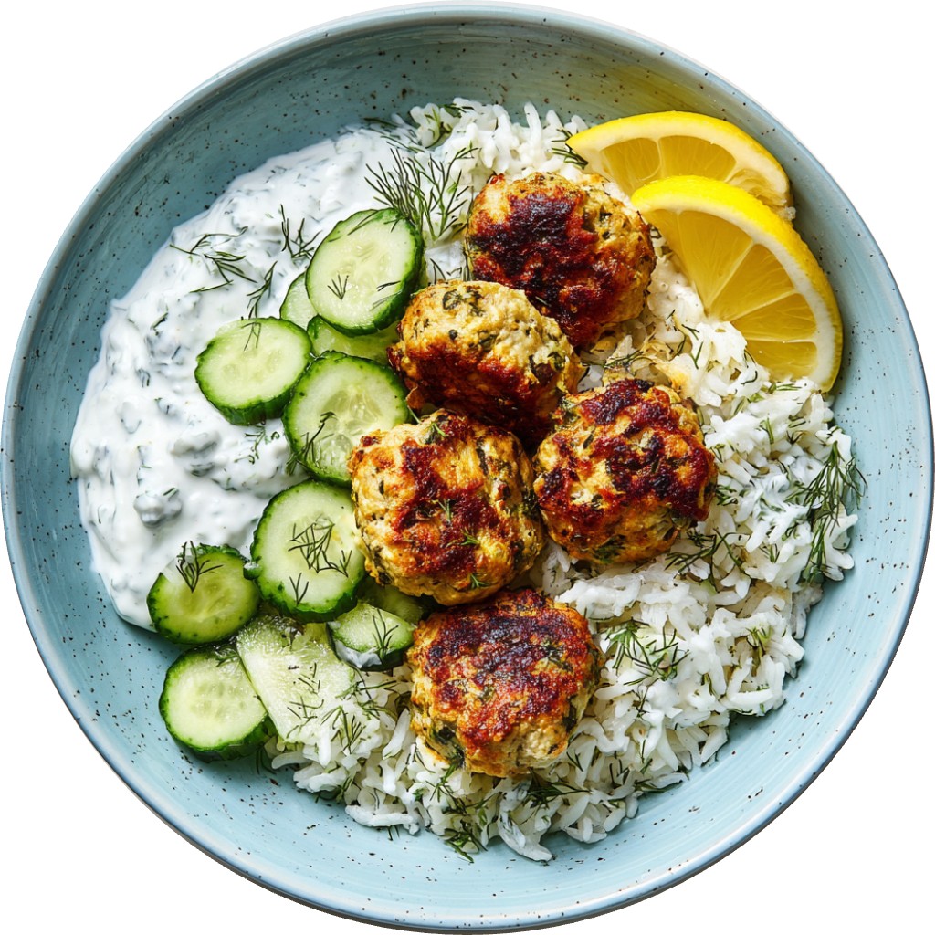 Chicken Kofta With Tzatziki And Lemon Dill Rice
