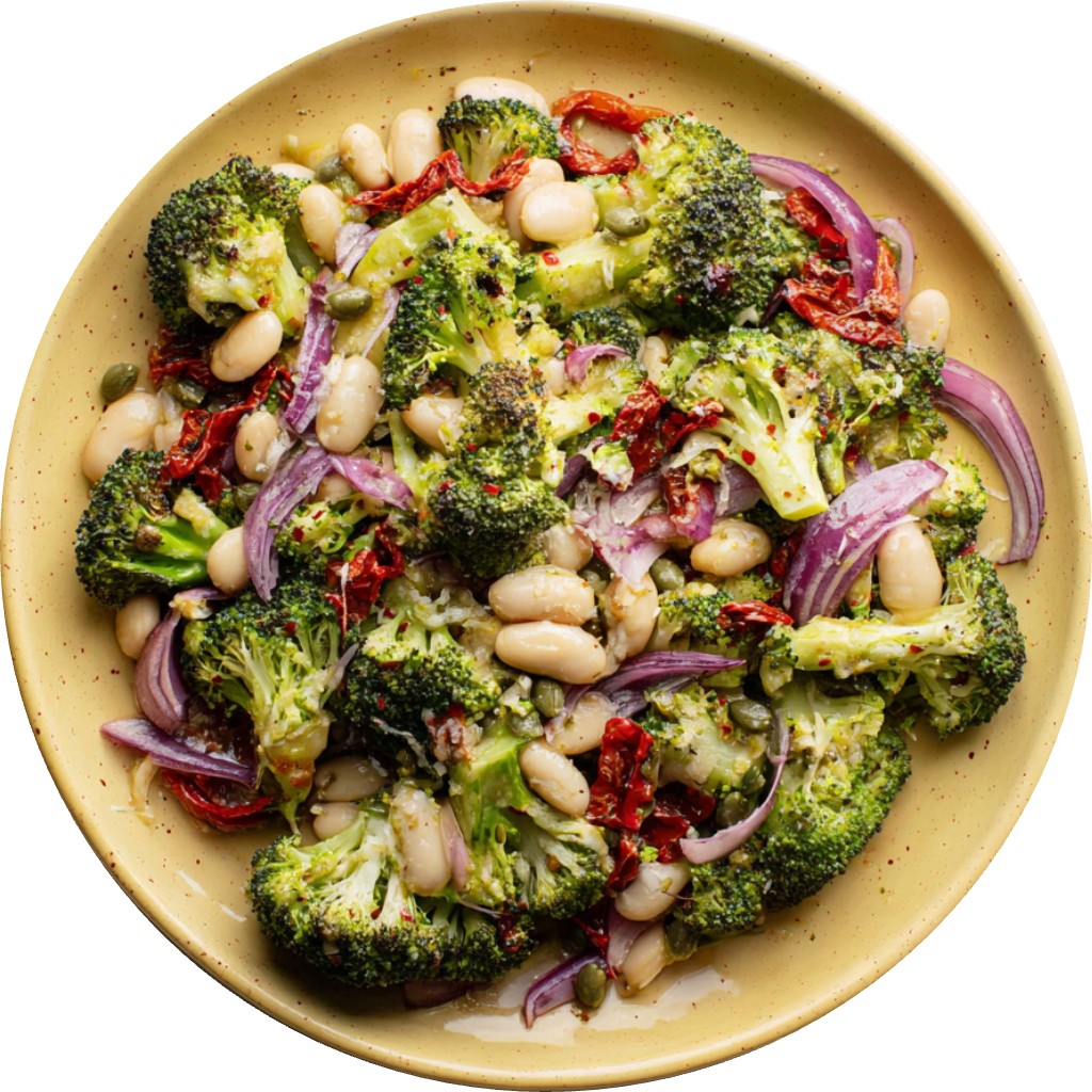 Roasted Broccoli, White Bean & Parmesan Salad With Lemon-Caper-Parmesan Dressing
