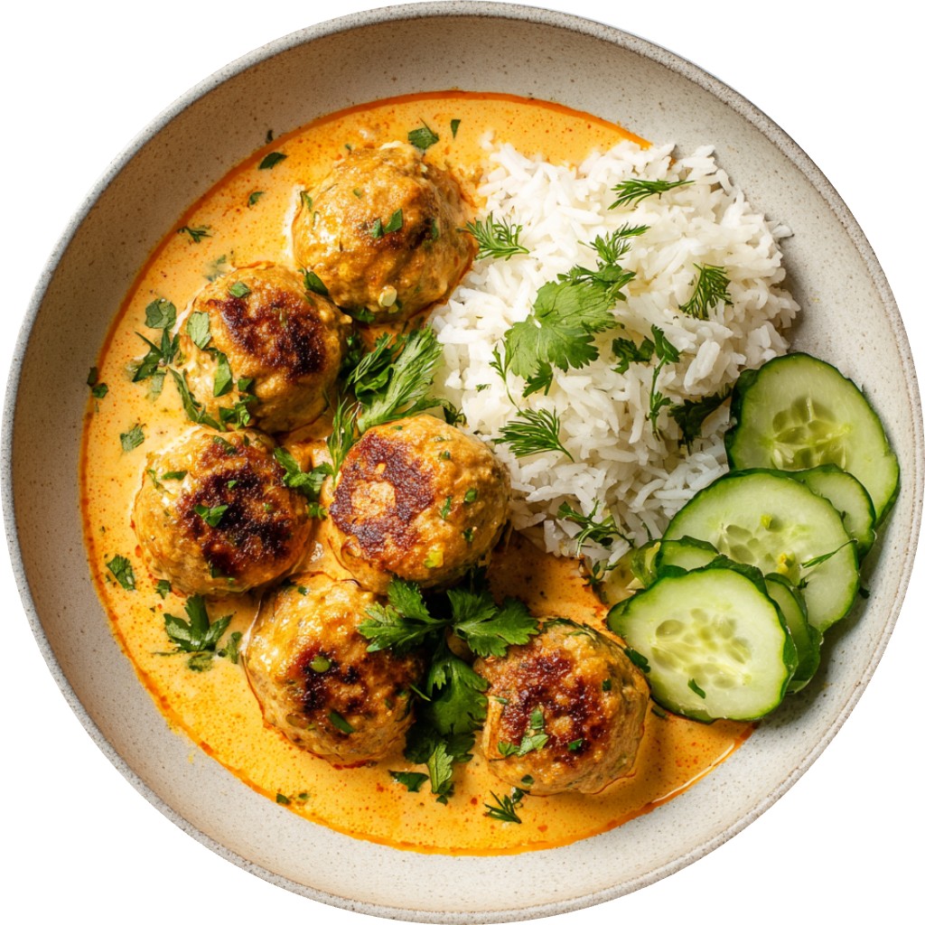 Lemongrass Chicken Meatballs In Coconut Red Thai Curry Sauce