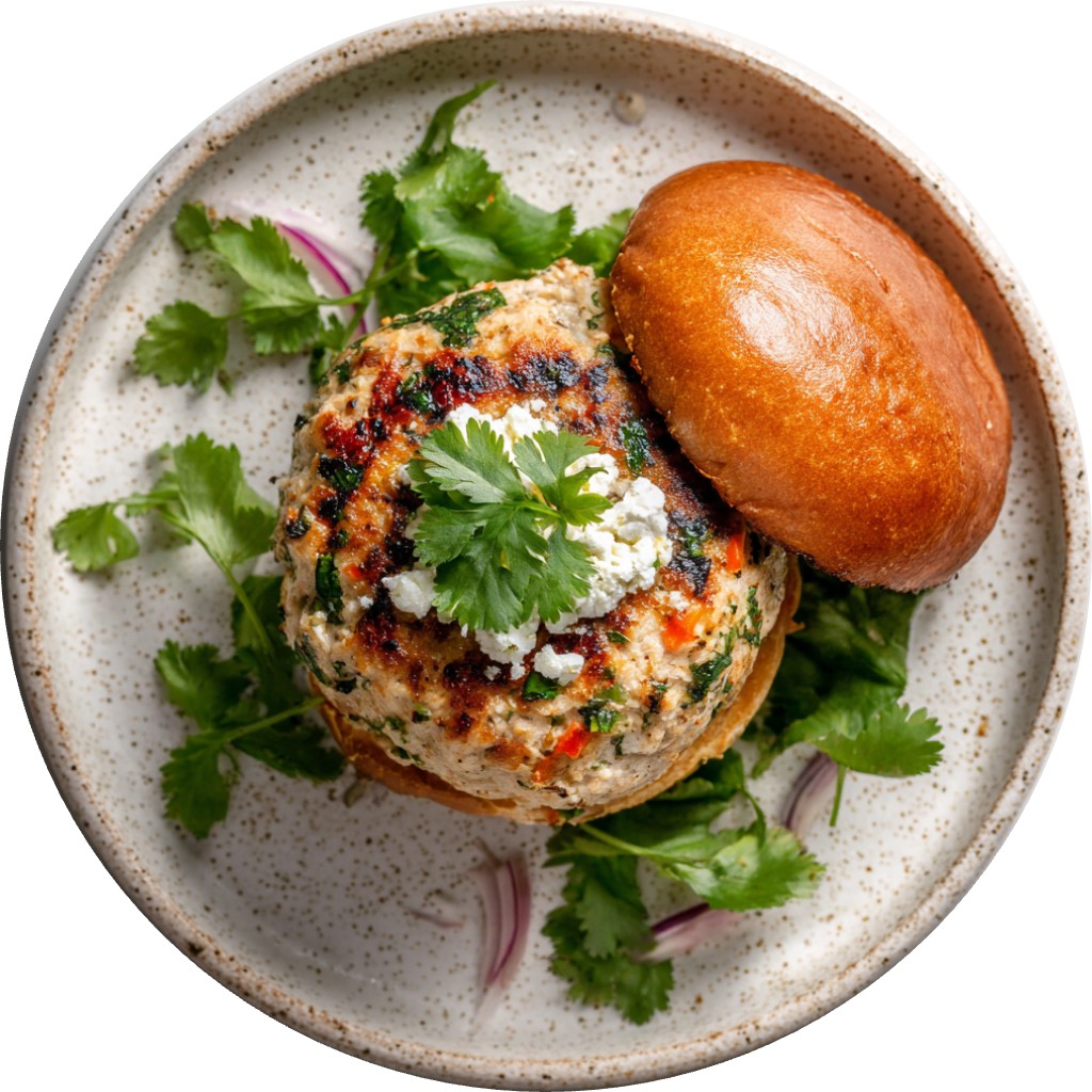 Juicy Cilantro Feta Chicken Burgers