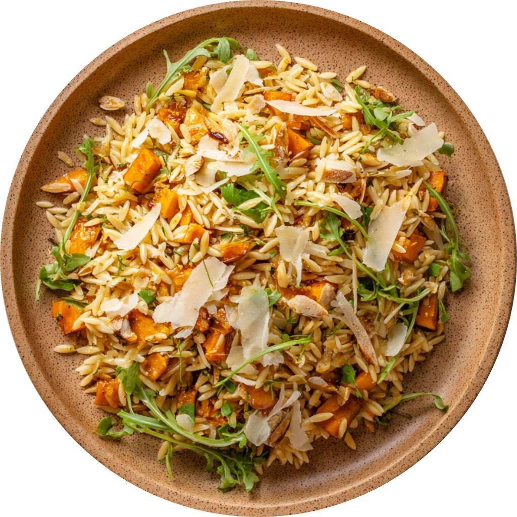 Crispy Parmesan Orzo Salad With Orange Maple Vinaigrette