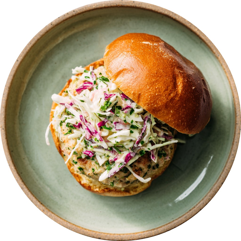 Herby Turkey Burgers With No Mayo Slaw