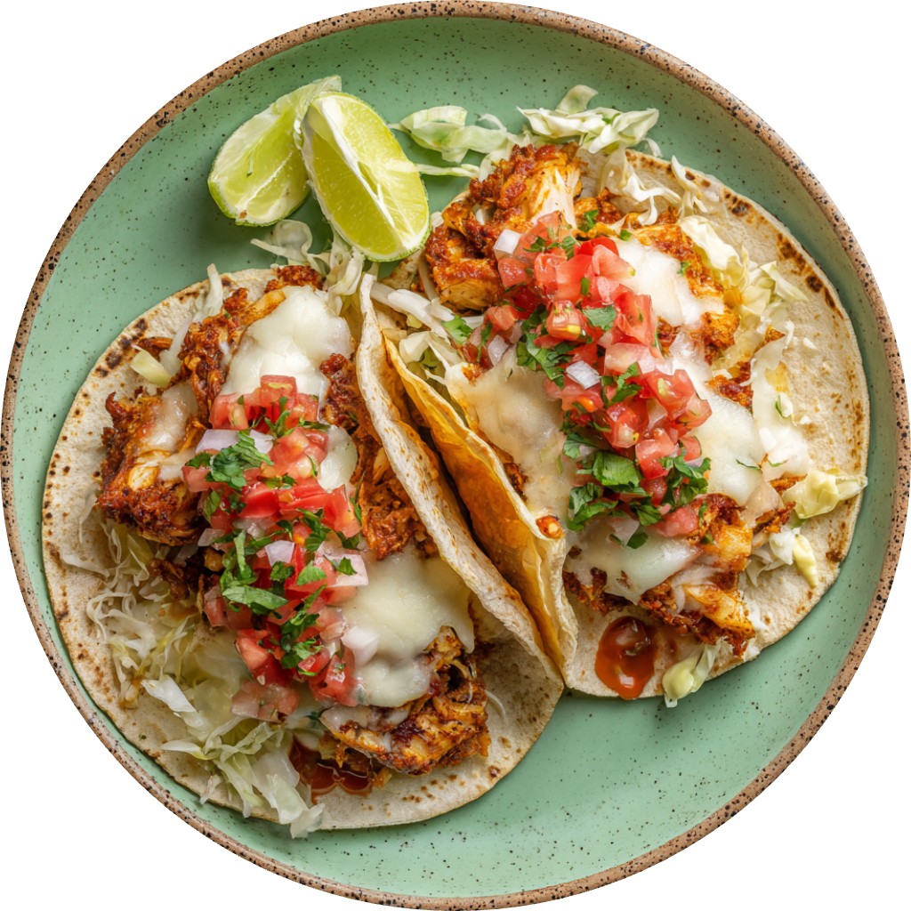 Crispy Chicken Tacos With Spicy Taco Sauce And Pico De Gallo