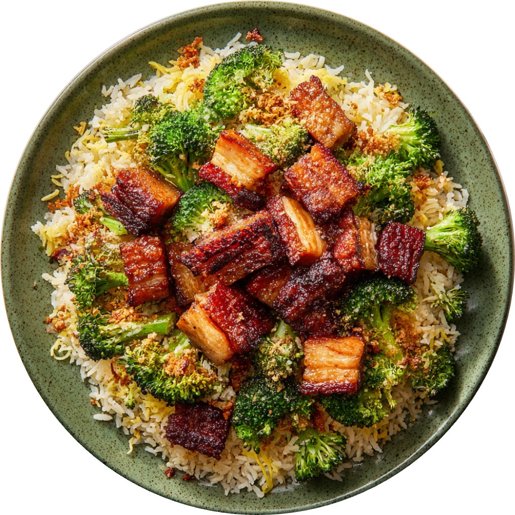 Crispy Pork Belly Broccoli And ‘Cheddar’ Rice