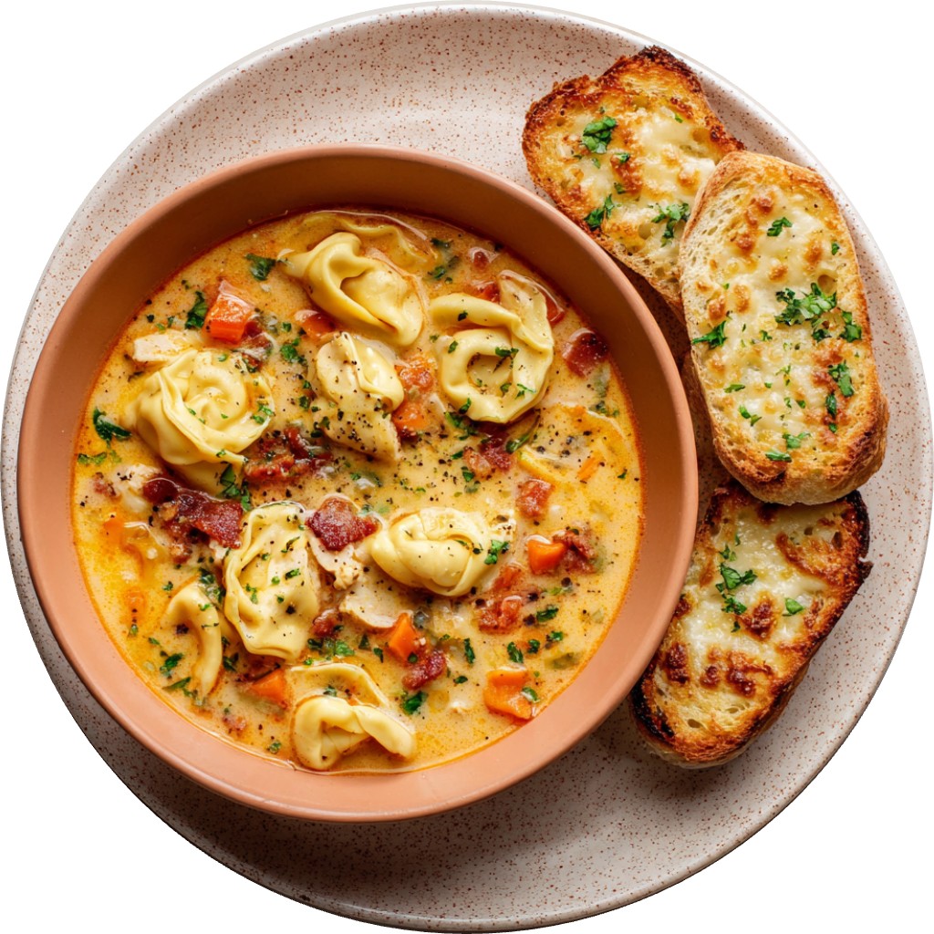 Tortellini Soup And Cheesy Garlic Bread