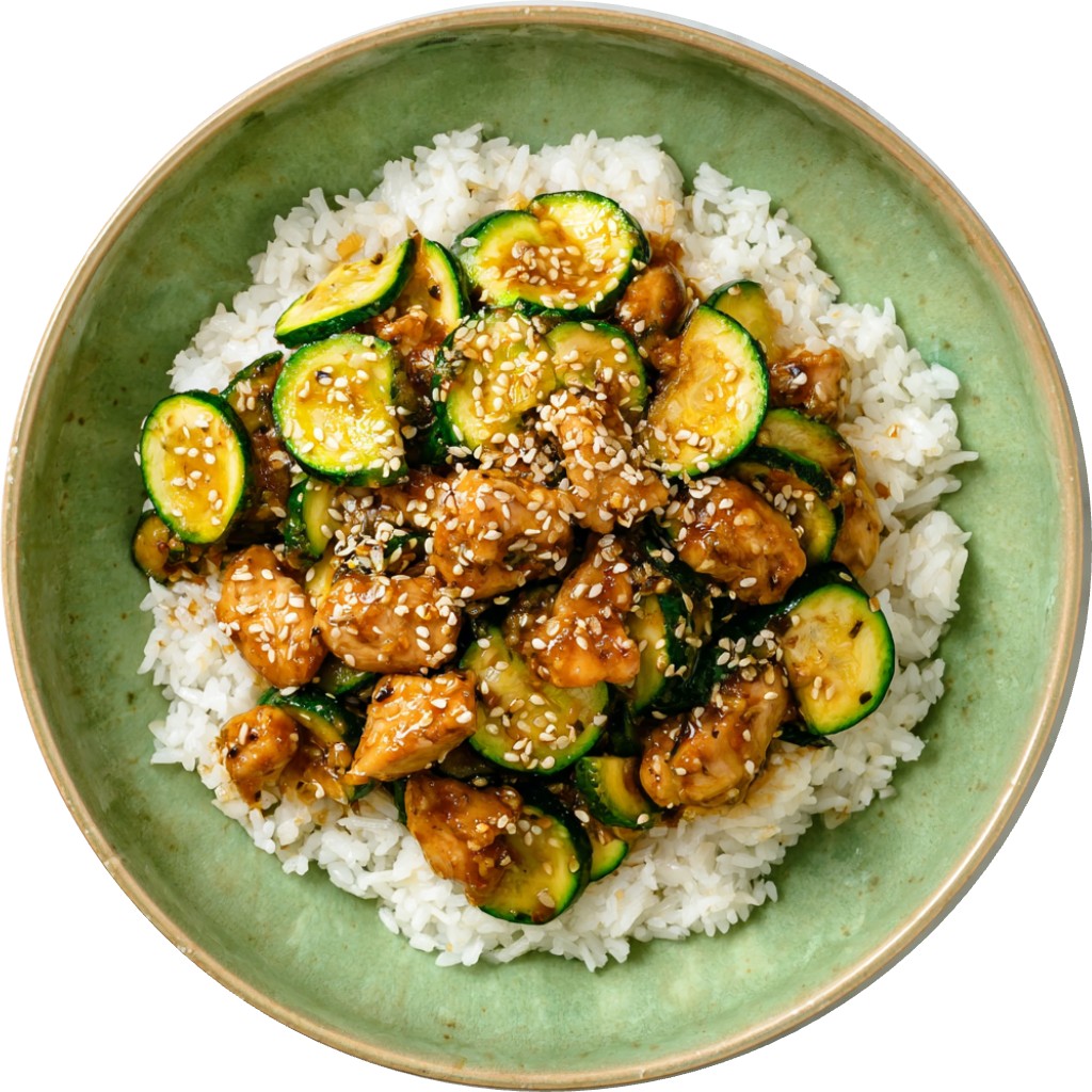 Garlic Sesame Chicken Zucchini Bowls