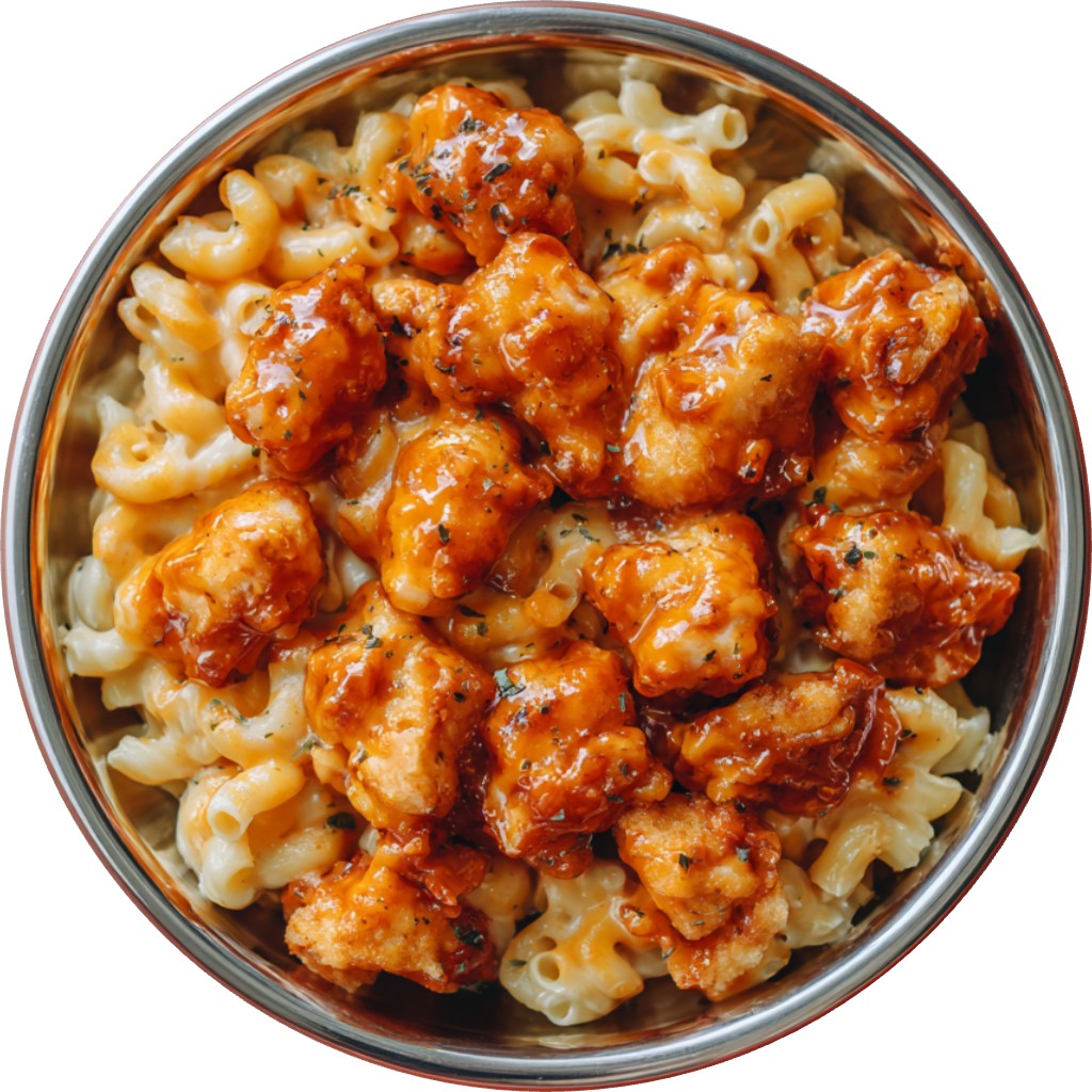 Honey Buffalo Chicken Bites With Mac N Cheese