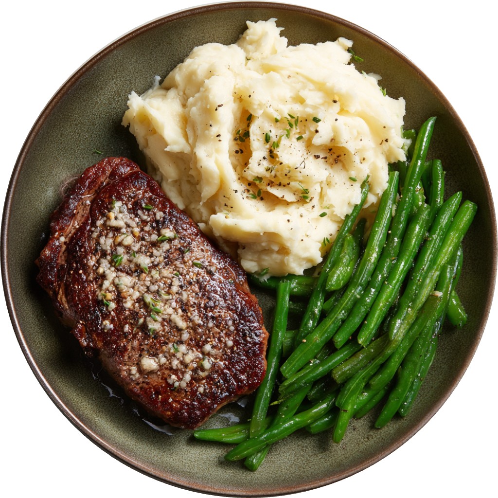 Steak Au Poivre With Garlic Parmesan Mashed Potatoes
