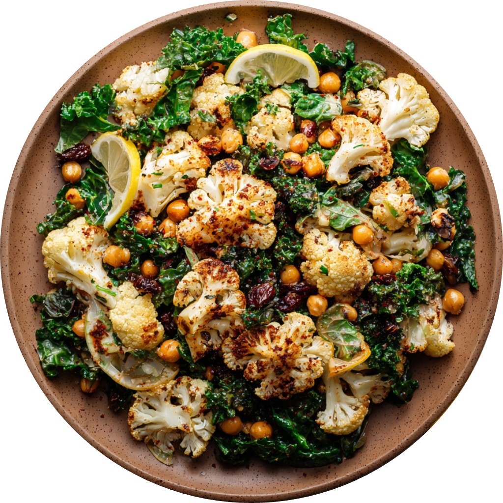 Roasted Cauliflower, Chickpeas & Kale Salad