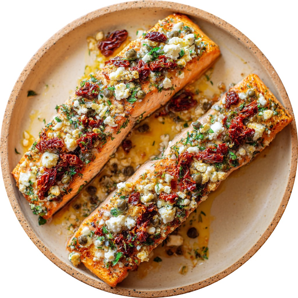 Juicy Baked Salmon With Sun-Dried Tomatoes, Feta, And Capers