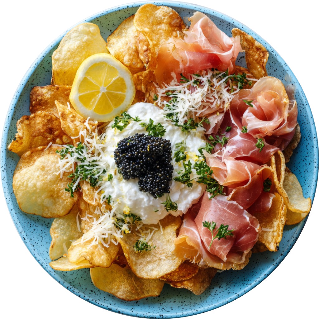 Charcuterie Chips With Burrata And Caviar