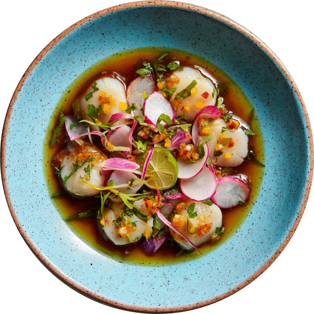 Aguachile De Callo De Hacha En Salsas Negras