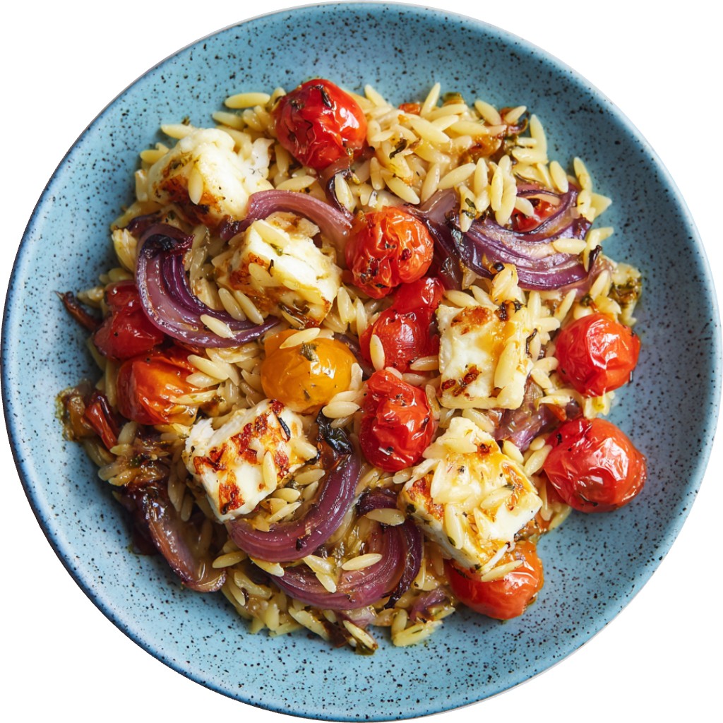 Roasted Veg + Halloumi Orzo