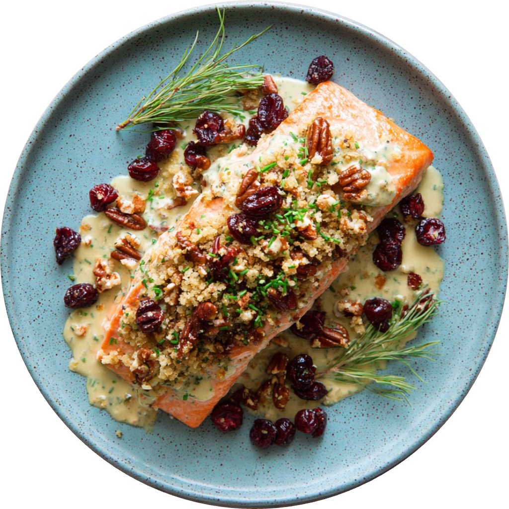 Honey-Mustard-Butter Salmon With Cranberry Pecan Feta Crumble