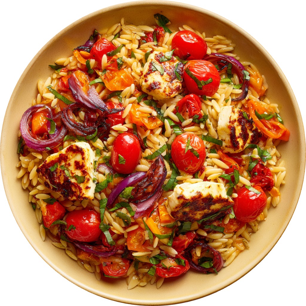 Roasted Veg + Halloumi Orzo