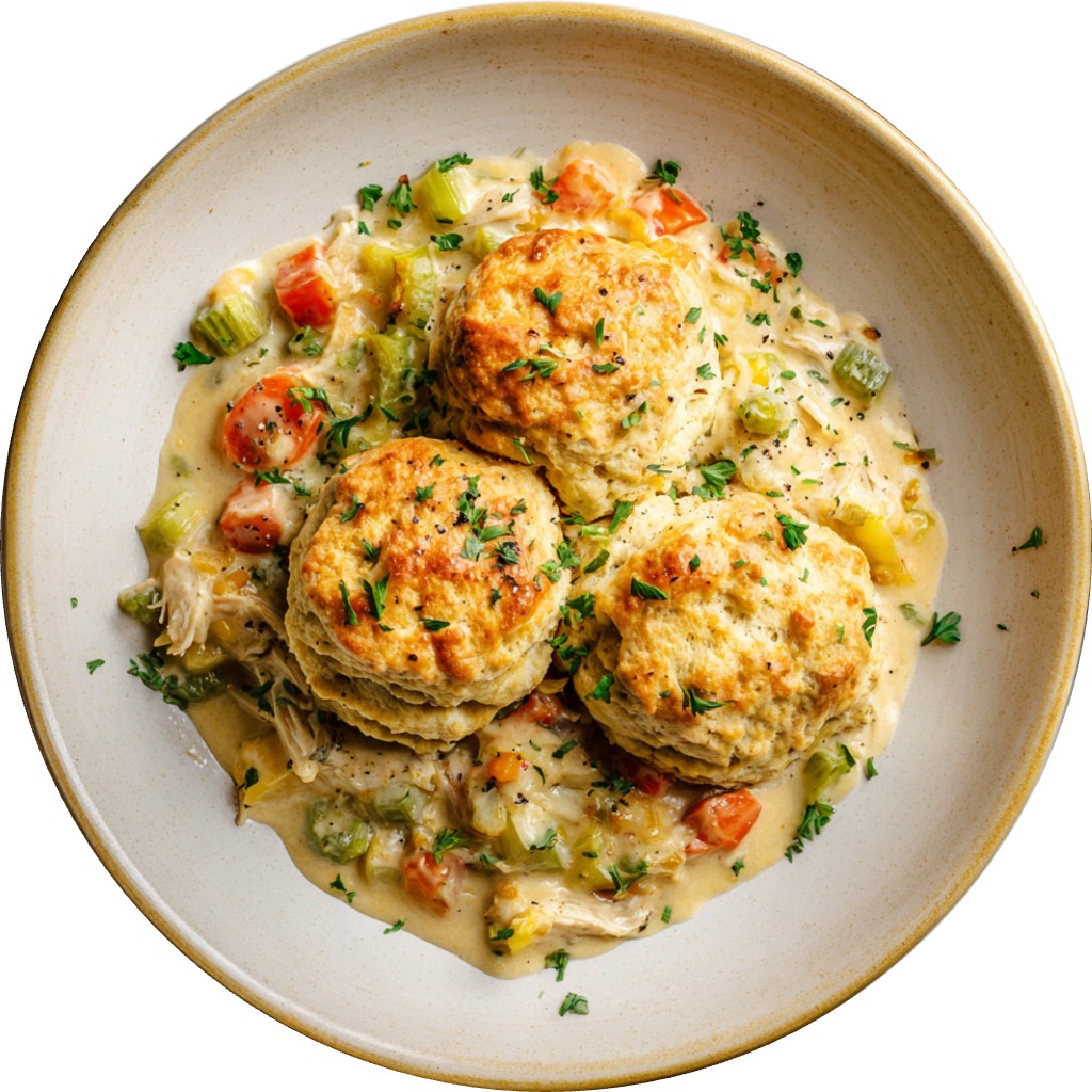 Creamy Chicken And Veggie Biscuit Bake