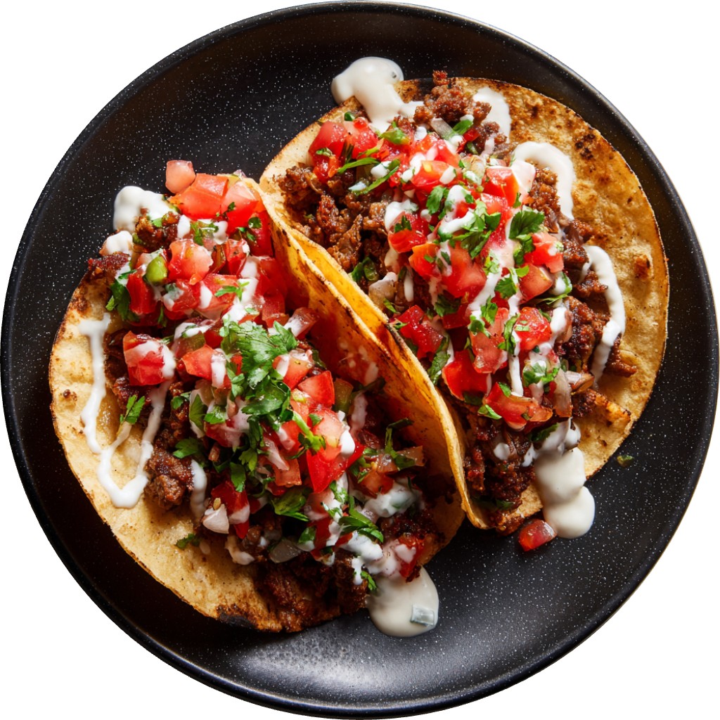 Crispy Beef Tacos With Pico De Gallo And Cream Taco Sauce