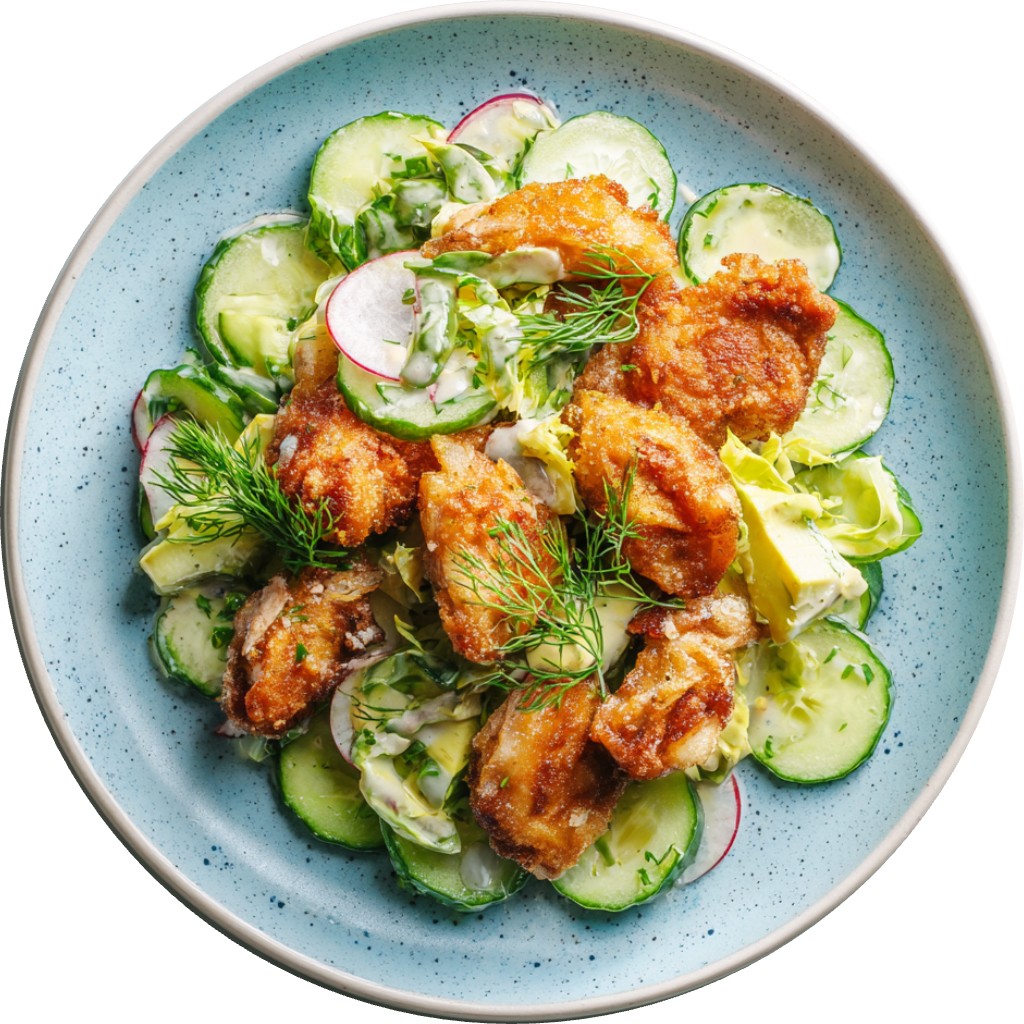 Crispy Chicken And Avocado Cucumber Salad