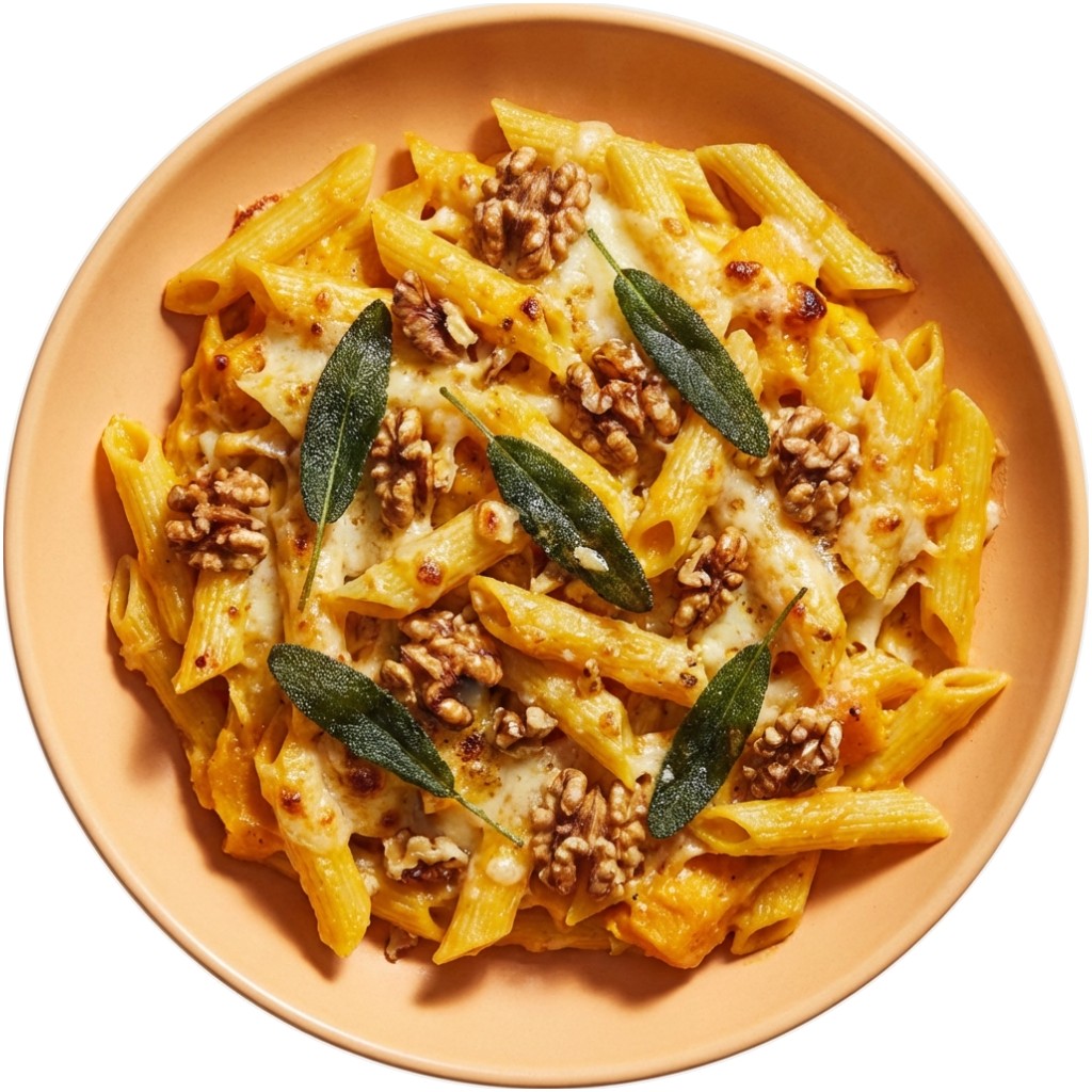 Pumpkin Pasta Bake With Brown Butter Sage & Walnuts