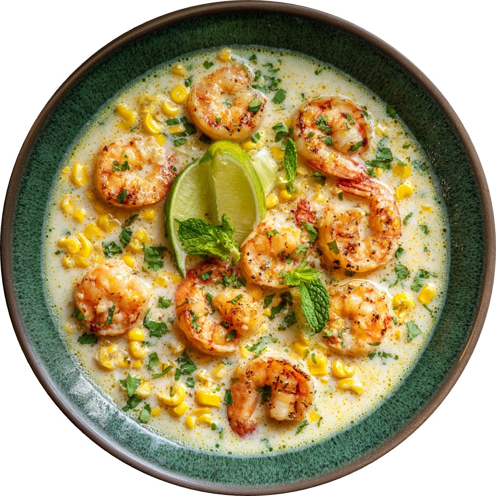 Corn-Coconut Poached Shrimp