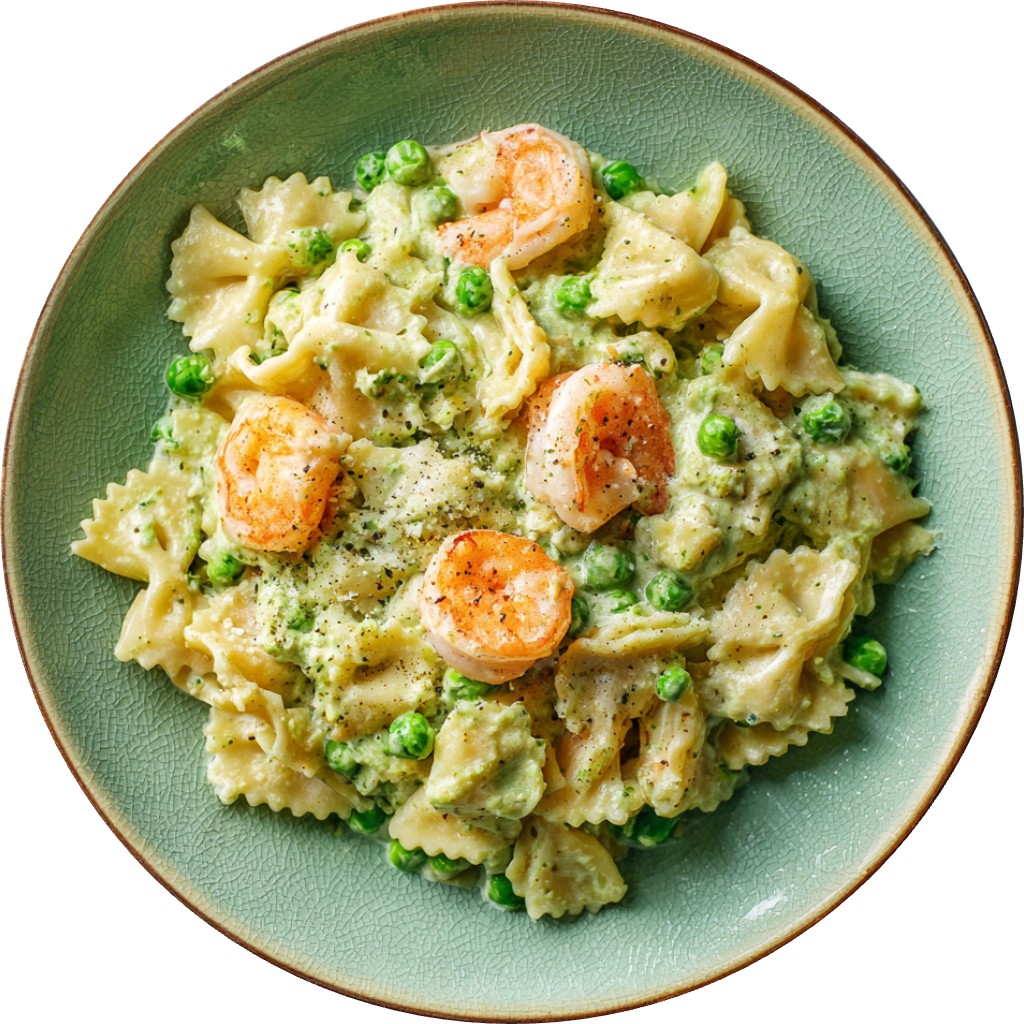 Dump & Bake Creamy Pesto Shrimp Pasta