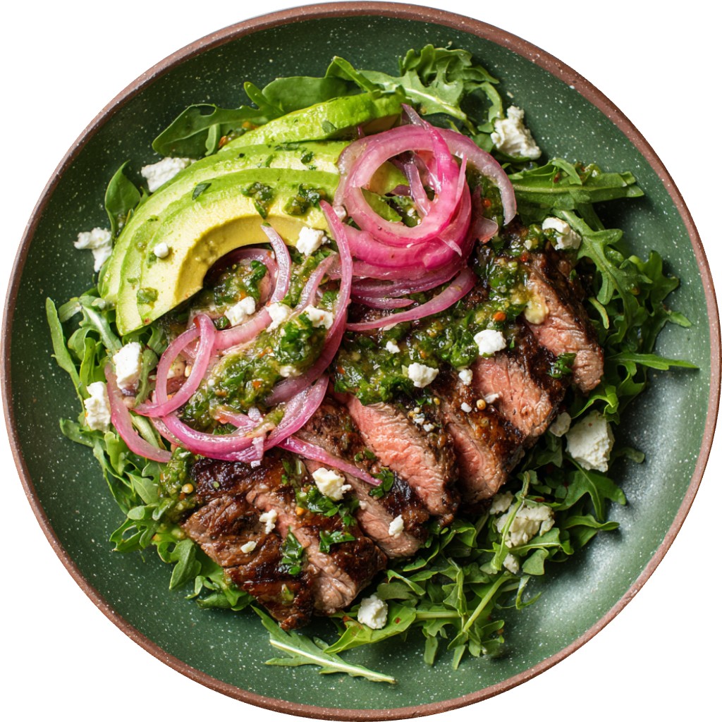 Chimichurri Steak Salad With Pickled Onions, Feta & Avocado