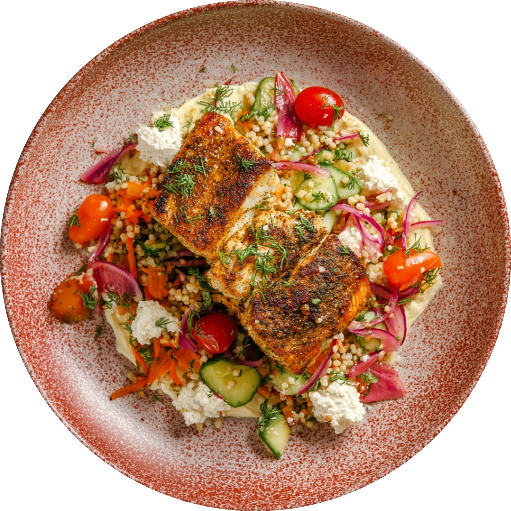 Spice Roast Fish With Cottage Cheese & Grain Salad