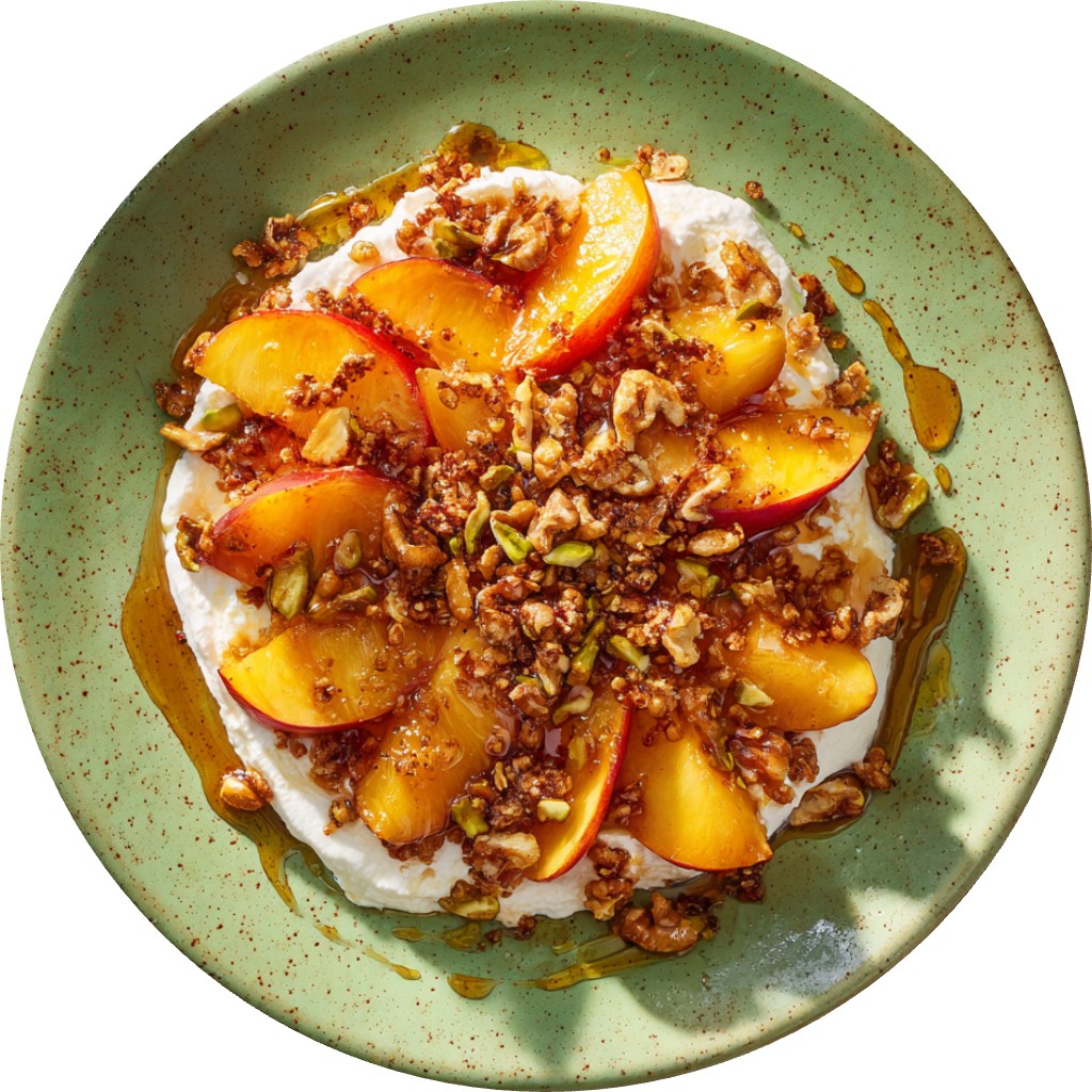 Caramelized Cottage Cheese And Peaches With Crunchy Topping