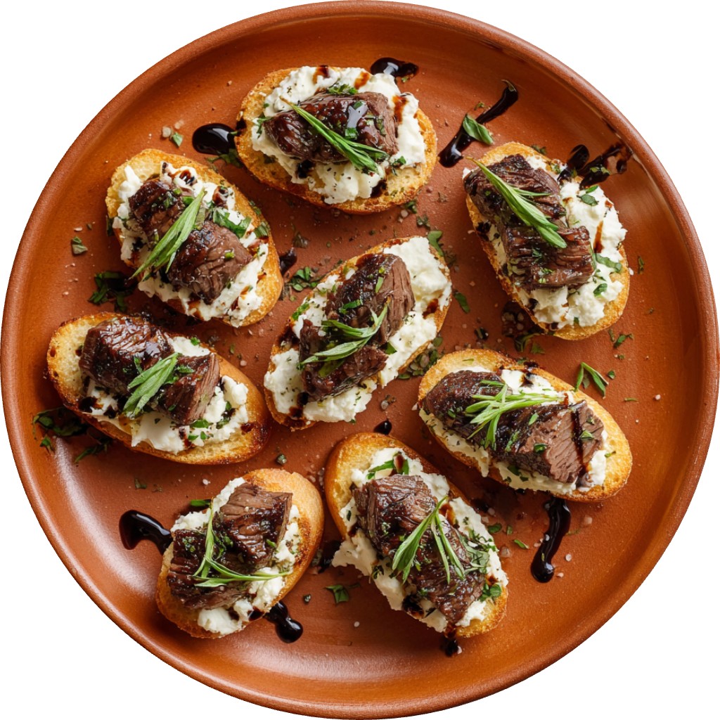 Garlic Steak Bites With Boursin Crostini